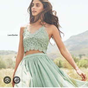 H&M green sage lace cami crop top skirt set SZ XS 4
